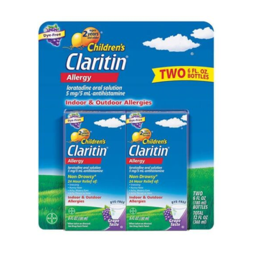Children’s Claritin Allergy Liquid Grape Oral Solution Dye Free, 2Pack