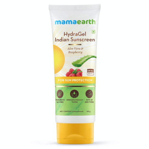 Mamaearth hydraGel indian sunscreen with aloe vera & raspberry for sun protection 50g