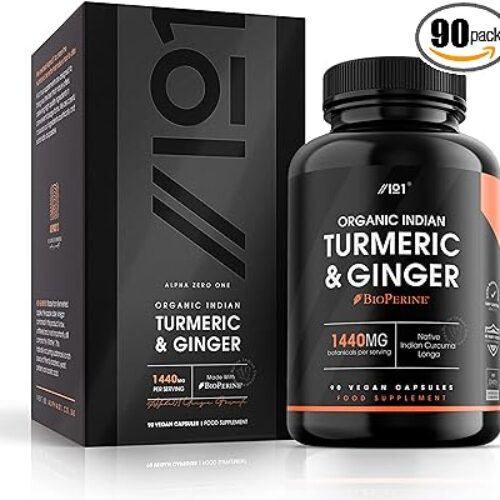 Organic Turmeric & Ginger 1440 mg Indian Curcumin with Black Pepper 90 Vegan Capsules