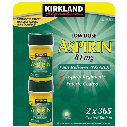 Kirkland Low Dose Aspirin 81 Milligram 365 Enteric Coated 2 Pack Tablets