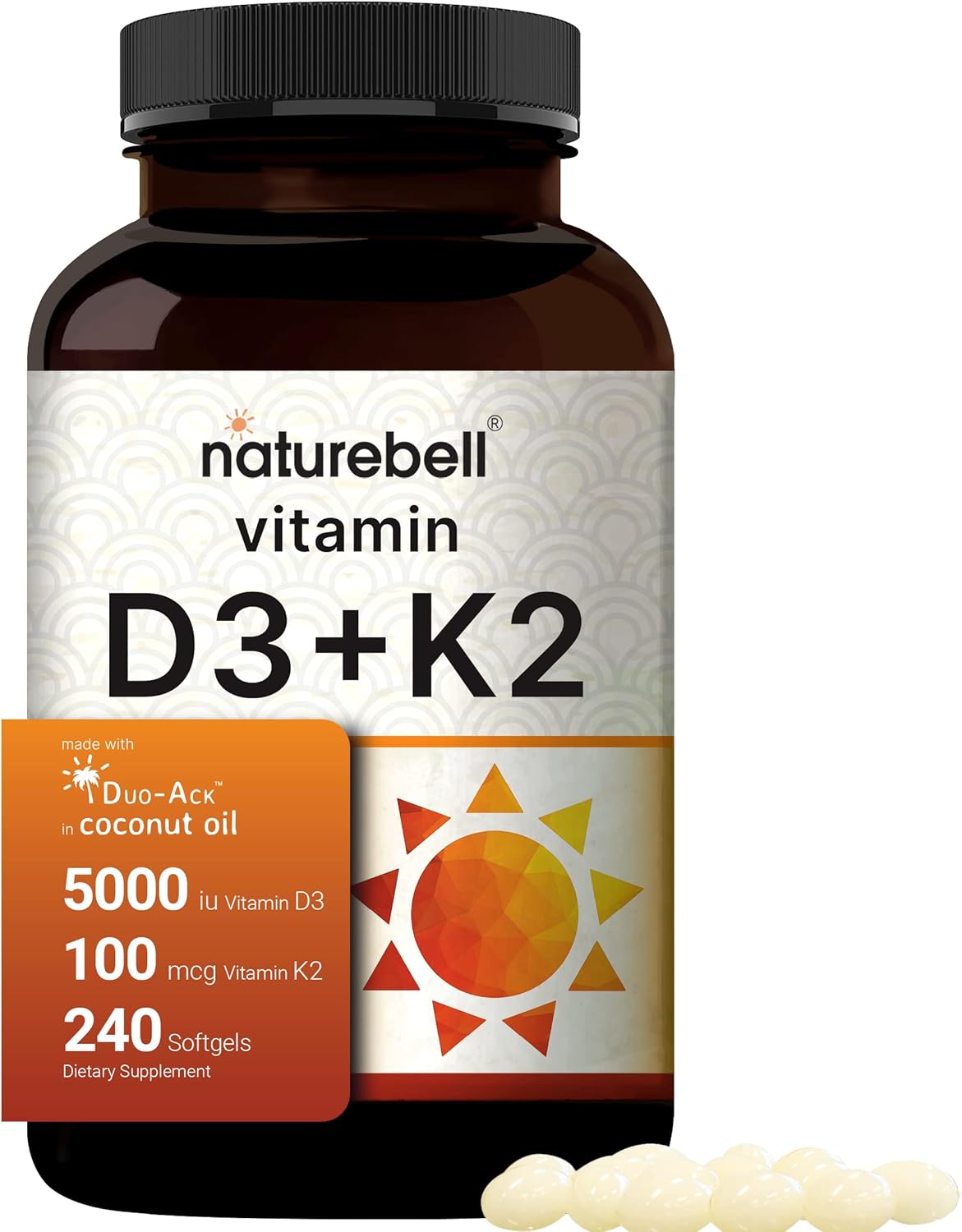Naturebell D3 K2 Vitamin 5000 IU 8 Months Supply 240 Softgels