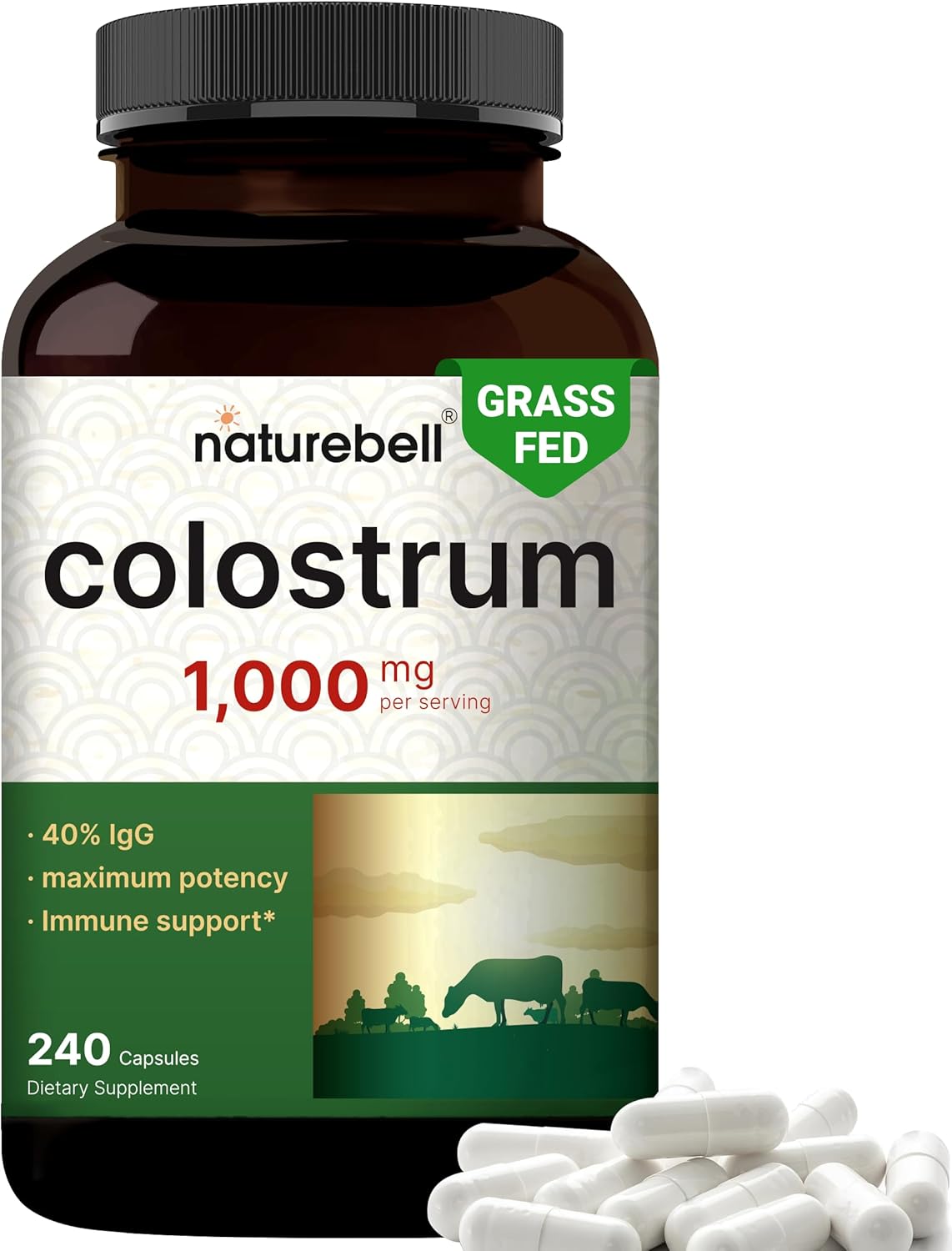 NatureBell Colostrum Supplement 1,000mg Per Serving 240 Capsules