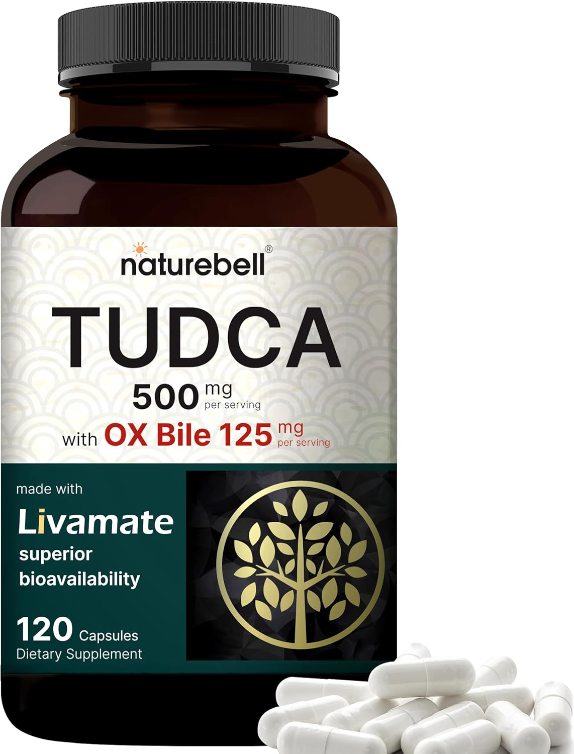 NatureBell TUDCA 500mg with OX Bile 125mg Per Serving 120 Capsules