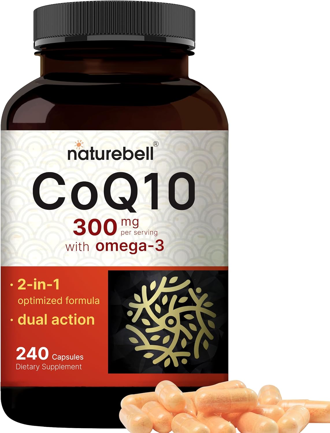 NatureBell CoQ10 Ubiquinone 300mg with Omega 3 Fatty Acids 240 Capsules