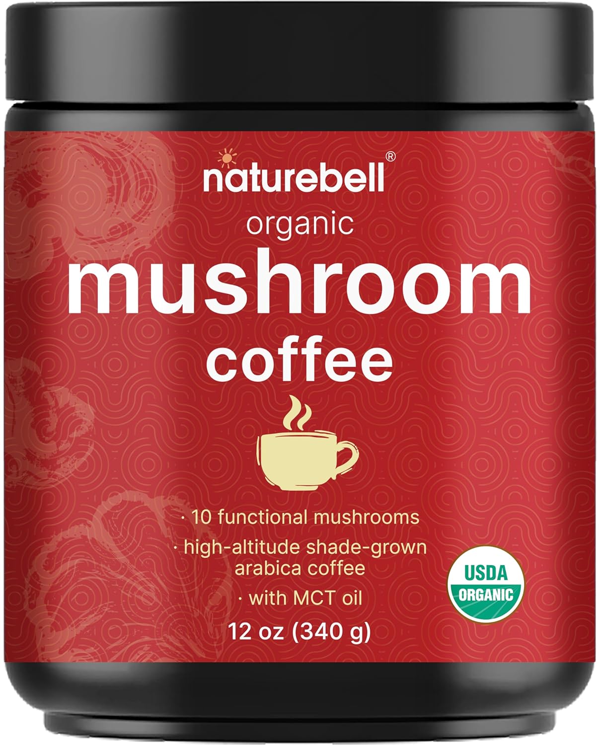 NatureBell Organic Mushroom Coffee with MCT Oil 10 in 1 Adaptogenic Mushrooms 340g