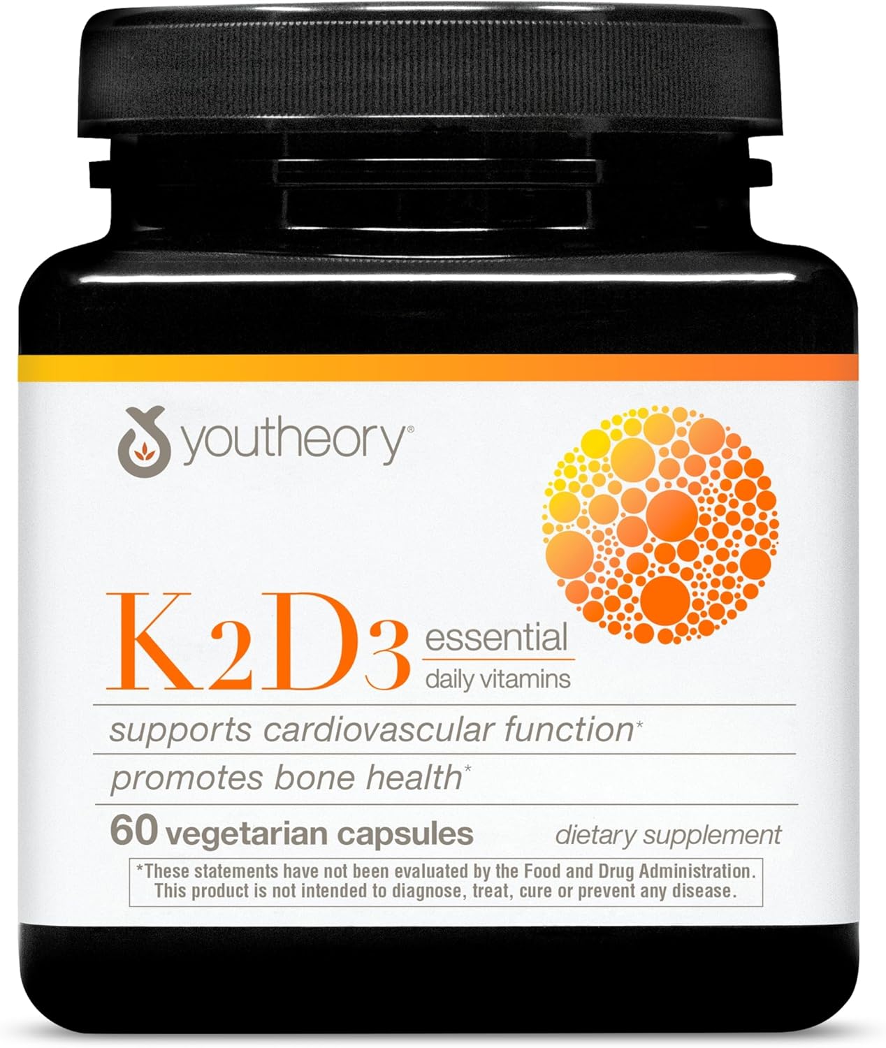 Youtheory K2D3 Bone & Heart Health Support Combines Vitamin D3 & Vitamin K2 Dairy Soy & Gluten Free 60 Vegetarian Capsules