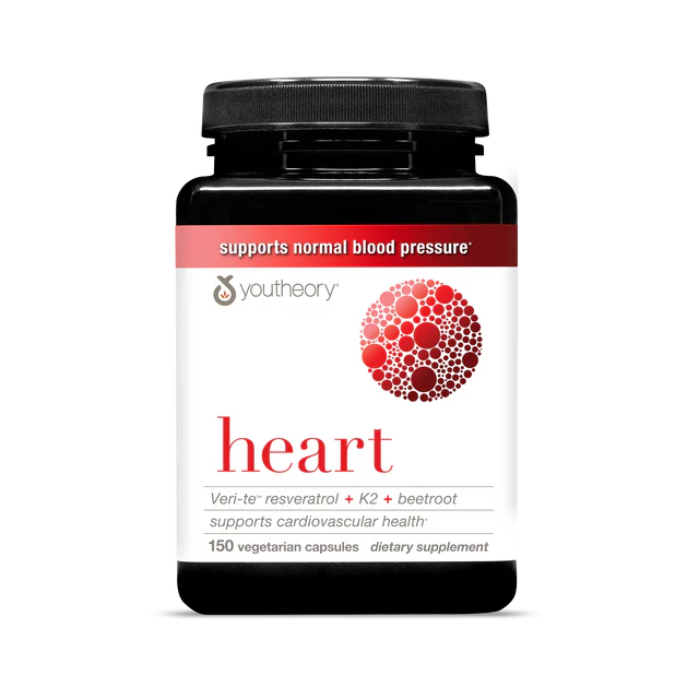 Youtheory Heart Veri-Te Resveratrol + K2 + Beetroot Supports Cardiovascular Health 150 Capsules