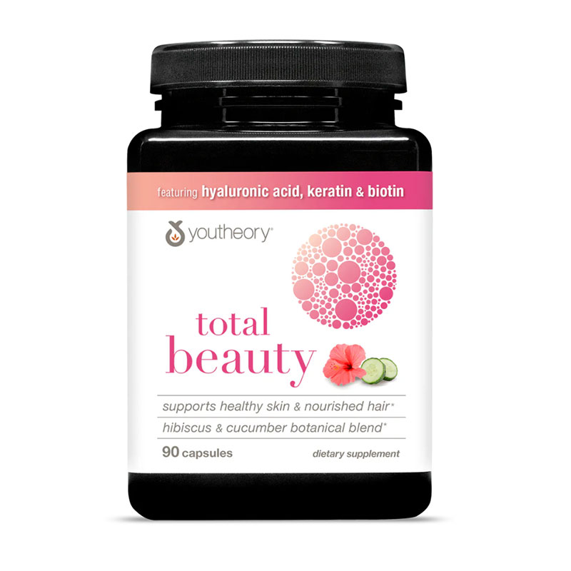 Youtheory Total Beauty Hyaluronic Acid Keratin & Biotin Capsules 90