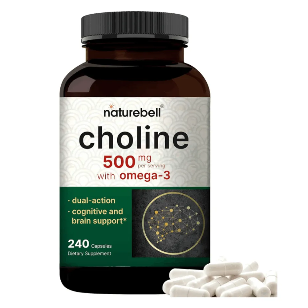 NatureBell Choline Supplements 500mg with Omega-3 Fatty Acids 240 Capsules