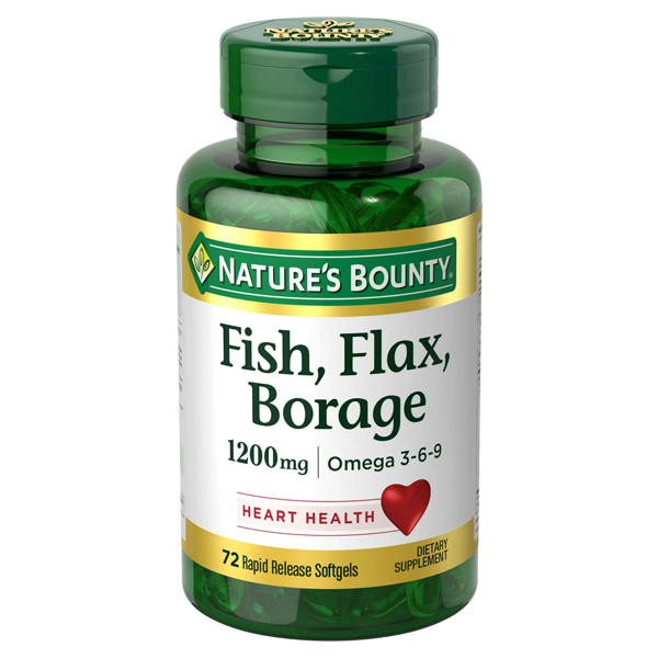 Nature’s Bounty Fish, Flax, Borage With Omega 3-6-9, 1200mg 72 Softgels