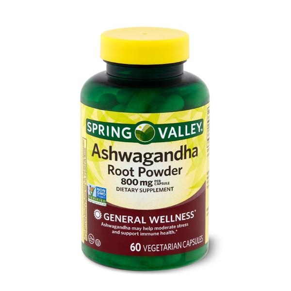 Spring Valley Ashwagandha Root Powder 800mg 60 Vegetarian Capsules