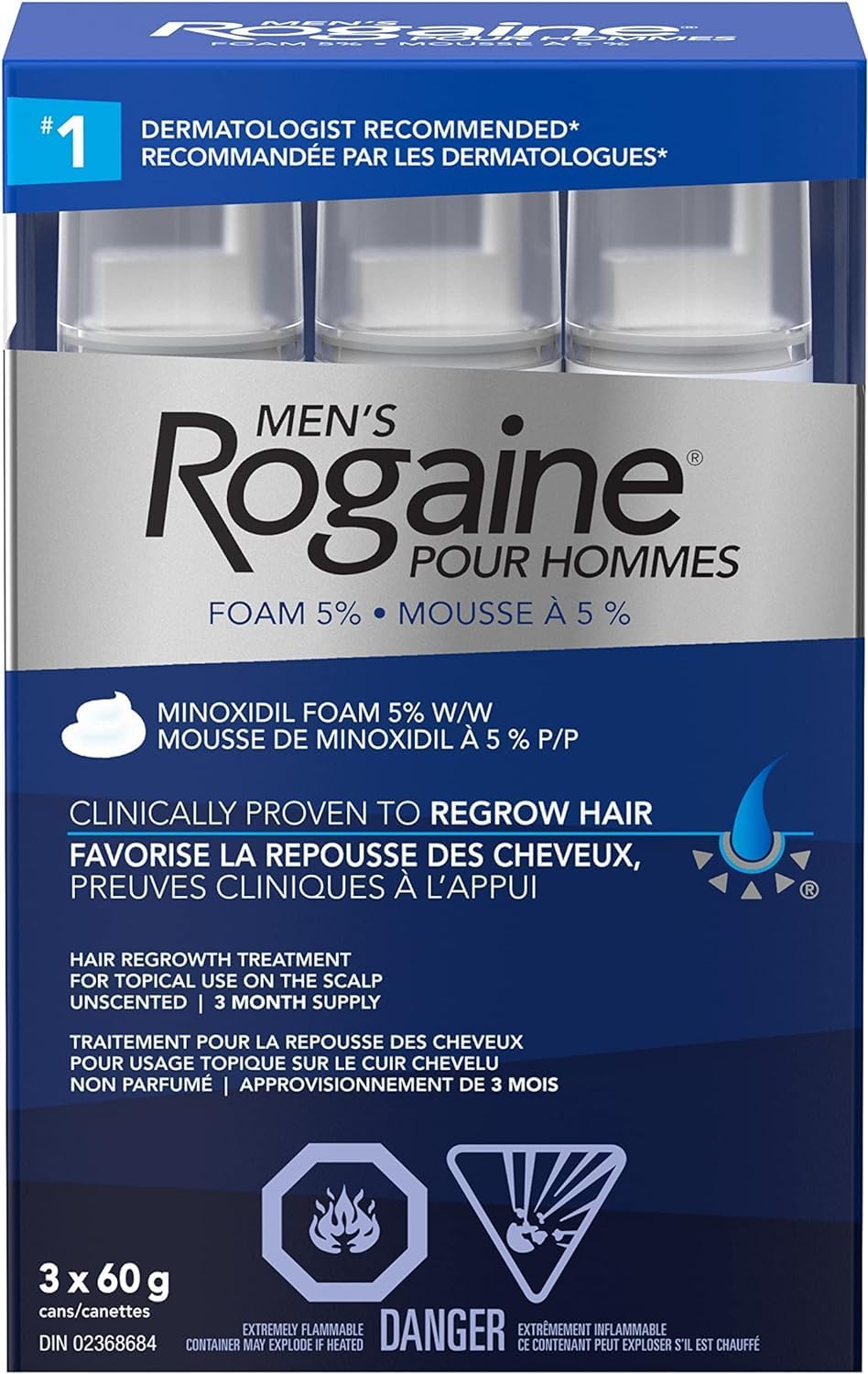 Rogaine Men’s Hair Loss & Thinning Treatment for Hair Regrowth 5 Minoxidil Foam Extra Strength 3 Month Treatment white