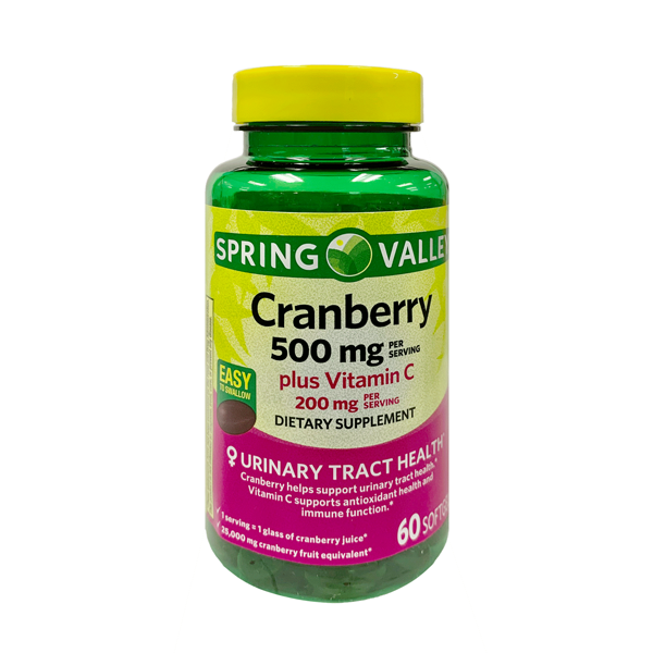 Spring Valley Cranberry 500mg plus Vitamin C 200mg Dietary Supplement 60 Softgels