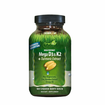 Irwin Naturals High Potency Mega D3 & K2 + Turmeric Extract for Healthy Bones Immune Function & Positive Mood – Advanced Absorption with Magnesium 60 Softgels