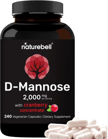 NatureBell D-Mannose 500mg Capsules (2000mg Per Serving) + Cranberry Extract 400mg 240 Veggie Capsules