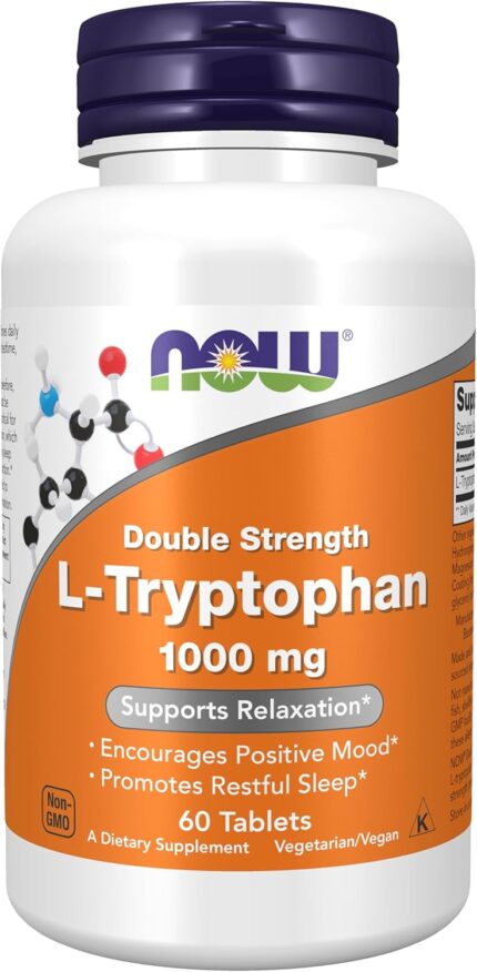 NOW Foods L-Tryptophan 1000mg Double Strength Encourages Positive Mood Supports Relaxation 60 Tablets