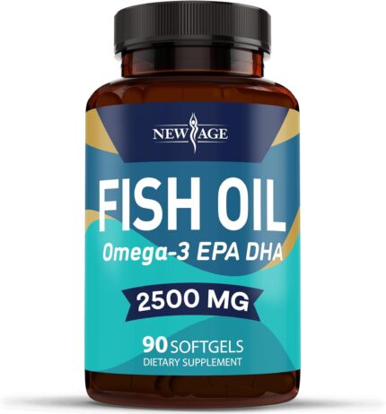NEW AGE Omega 3 Fish Oil 2500mg Supplement Non GMO - EPA, DHA Fatty Acids Gluten Free 90 Softgels