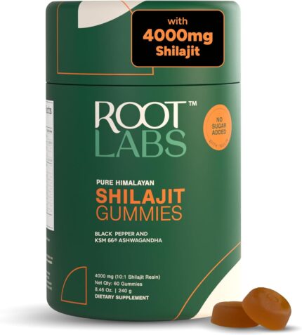 ROOT LABS 4000 mg Pure Himalayan Shilajit Gummies I No Added Sugar I KSM-66 Ashwagandha Gokshura