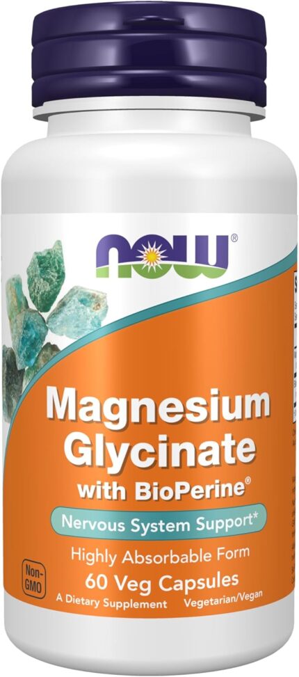 NOW Foods Magnesium Glycinate with BioPerine 60 Veg Capsules