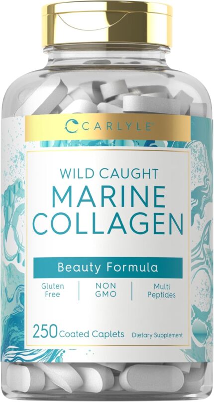 Carlyle Hydrolyzed Marine Collagen Peptides | 250 Caplets | for Women and Men | Type I with Calcium | Non-GMO & Gluten Free Supplement