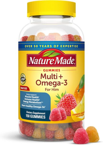 Nature Made Mens Multivitamin Gummies Omega-3 Mens Gummy Multivitamins for Daily Nutritional Support,150 Gummy Vitamins and Minerals 75 Day Supply