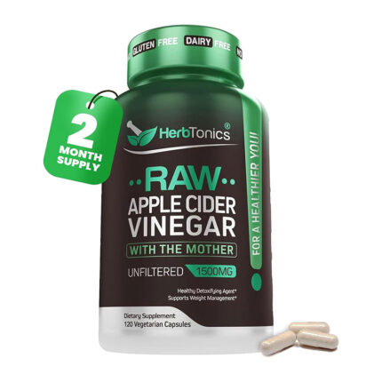 Herb Tonics RAW APPLE CIDER VINEGAR WITH THE MOTHER 120 Vegetarian Capsules