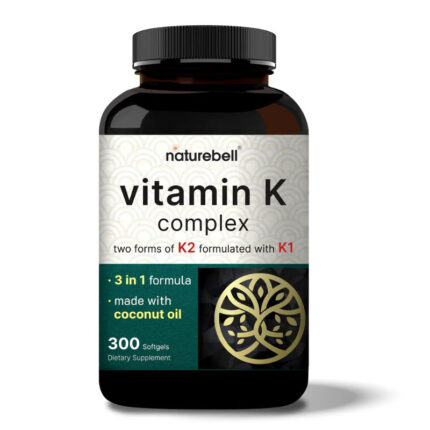 NatureBell Vitamin K Complex K1 + K2 as MK-4 & MK-7 2,600mcg Per Serving, 300 Coconut Oil Softgels