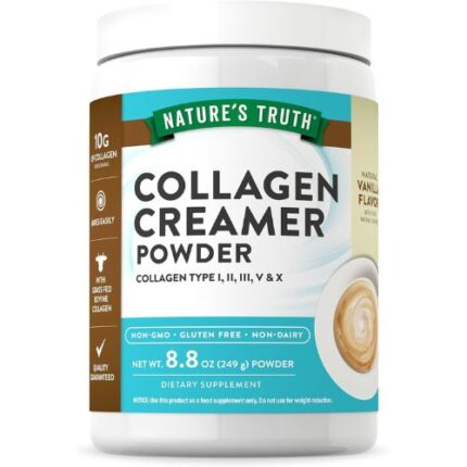 Nature’s Truth Collagen Creamer Powder 249g | Vanilla Flavor | Grass Fed Collagen Peptide Type I, II, III, V & X