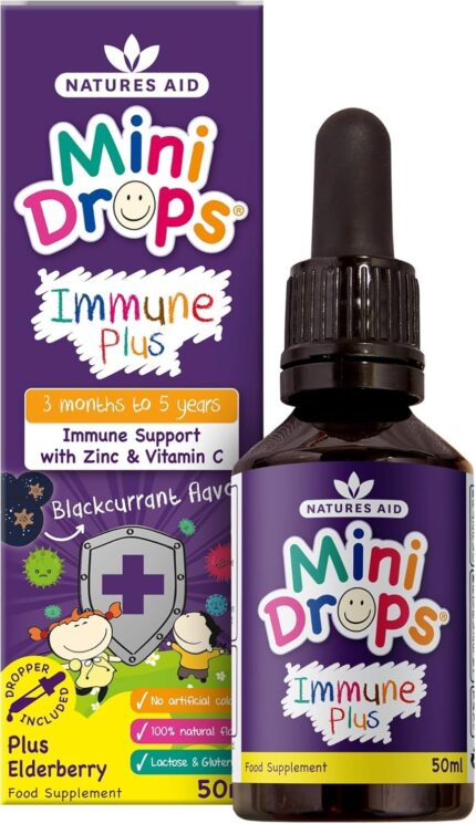 Natures Aid Mini Drops Childrens Immune Plus Blackcurrant Flavour Supplement 50ml
