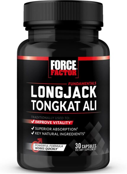 FORCE FACTOR Longjack Tongkat Ali 500mg for Men’s Hormones BioPerine Black Pepper Extract 30 Capsules