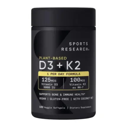 Sports Research Vitamin D3 K2 with 5000iu of Plant-Based D3 & 100mcg of Vitamin K2