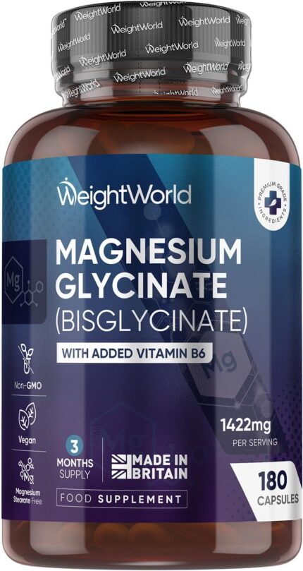 WeightWorld Magnesium Glycinate 1422mg with Added Vitamin B6 180 Vegan Capsules
