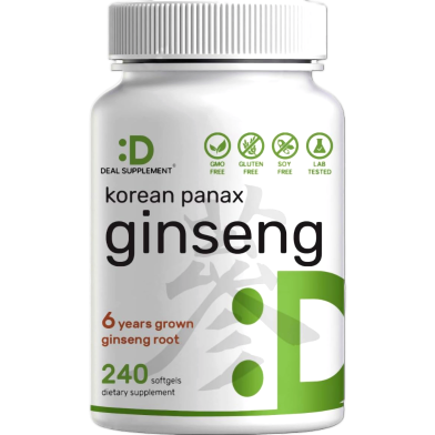 Deal Supplement Korean Red Panax Ginseng Root Extract 7500mg Per Serving 240 Softgels