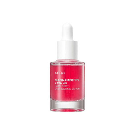 Anua Niacinamide 10% + TXA 4% Dark Spot Correcting Serum 30ml glass bottle for hyperpigmentation treatment.
