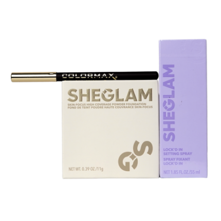 Sheglam Lock'd In Setting Spray 55ml & Sheglam Skin-Focus High Coverage Powder Foundation - Bamboo & Colormax Satin Glide Long Lasting Lip Liner Pencil – 03 Aubergine combo