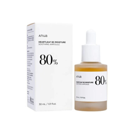 Anua Heartleaf Soothing Skincare set featuring 80% Moisture Ampoule and 10ml Silky Sun Cream.