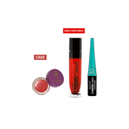 AOA Venetian Romance Creamy Blush-Cake & Technic Liquid Liner Eyeliner - Black & Wet n Wild Mega Last Liquid Catsuit Matte Lipstick - Missy and Fierce