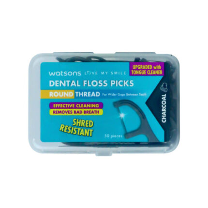 Watsons Dental Floss Picks Round Thread Toothpick Charcoal 50pcs